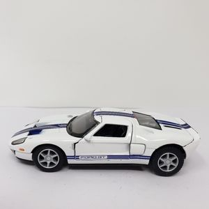 Kinsmart 2006 Ford GT Race Car White Blue Racing Stripes Pullback